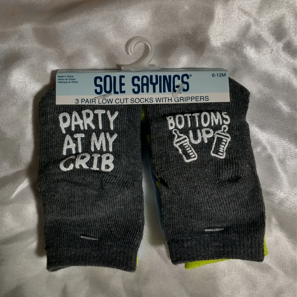 Sole Sayings Baby (6-12mo) Socks w/ Grippers - 3 Pairs